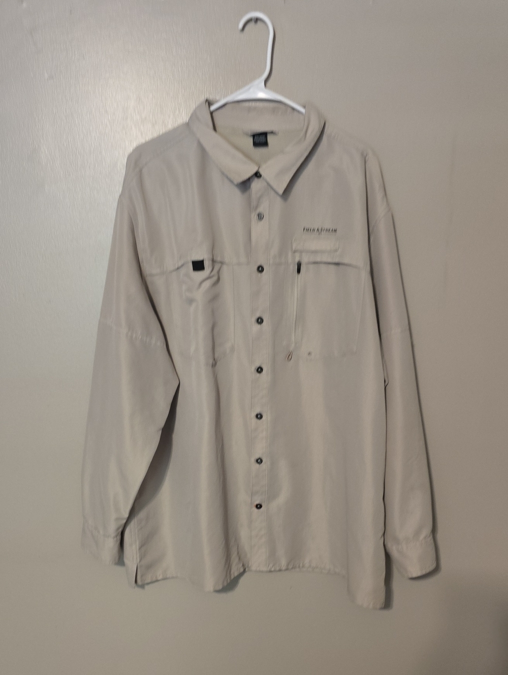 Field & Stream Mens XXL Fishing Shirt Beige Long Sleeve Vented Smart Cool